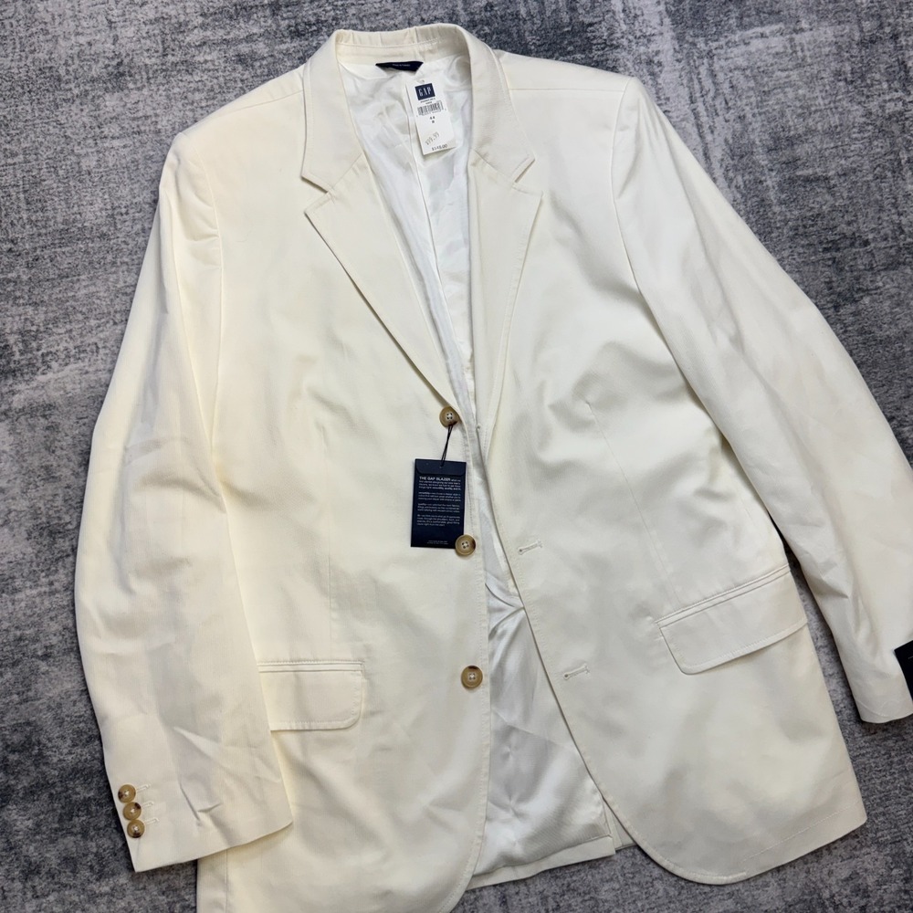 VTG GAP Blazer Jacket Mens 44R Ivory White Three Button Preppy Wedding Beach